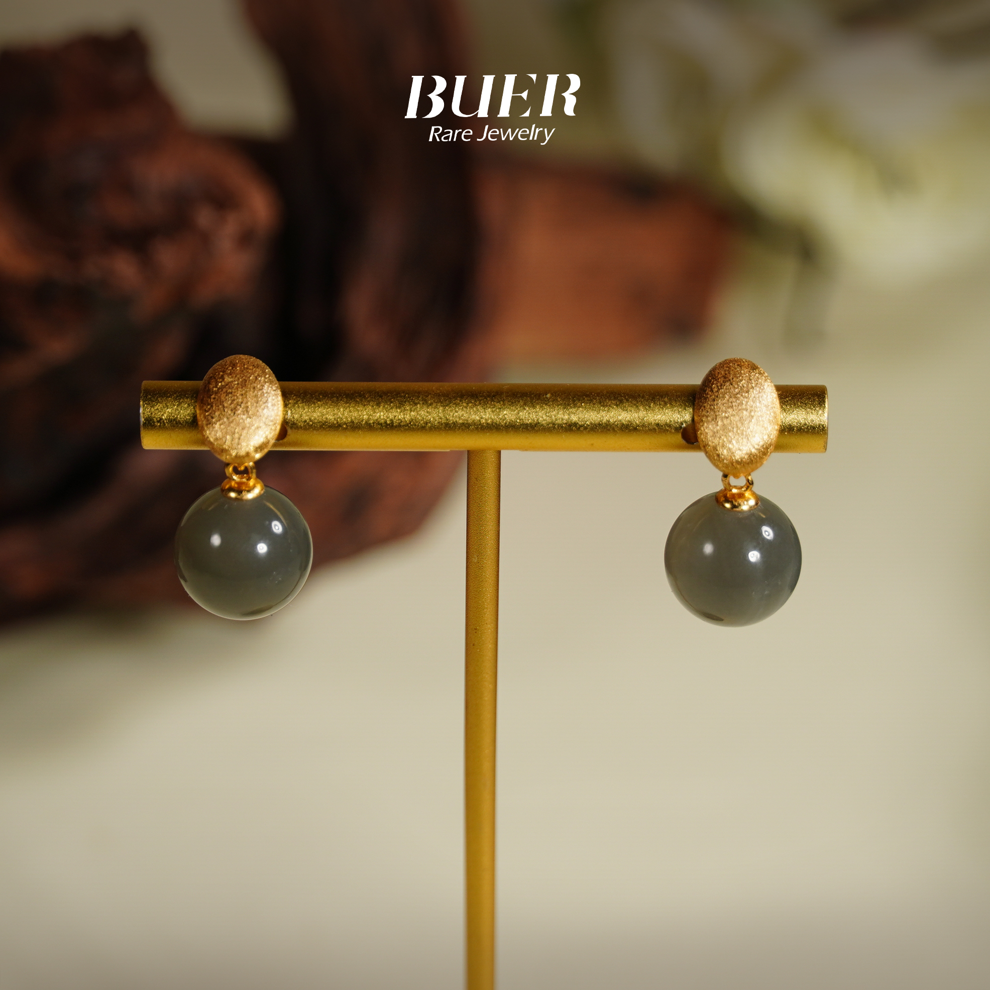 【不二】和田玉烟紫银镶耳饰