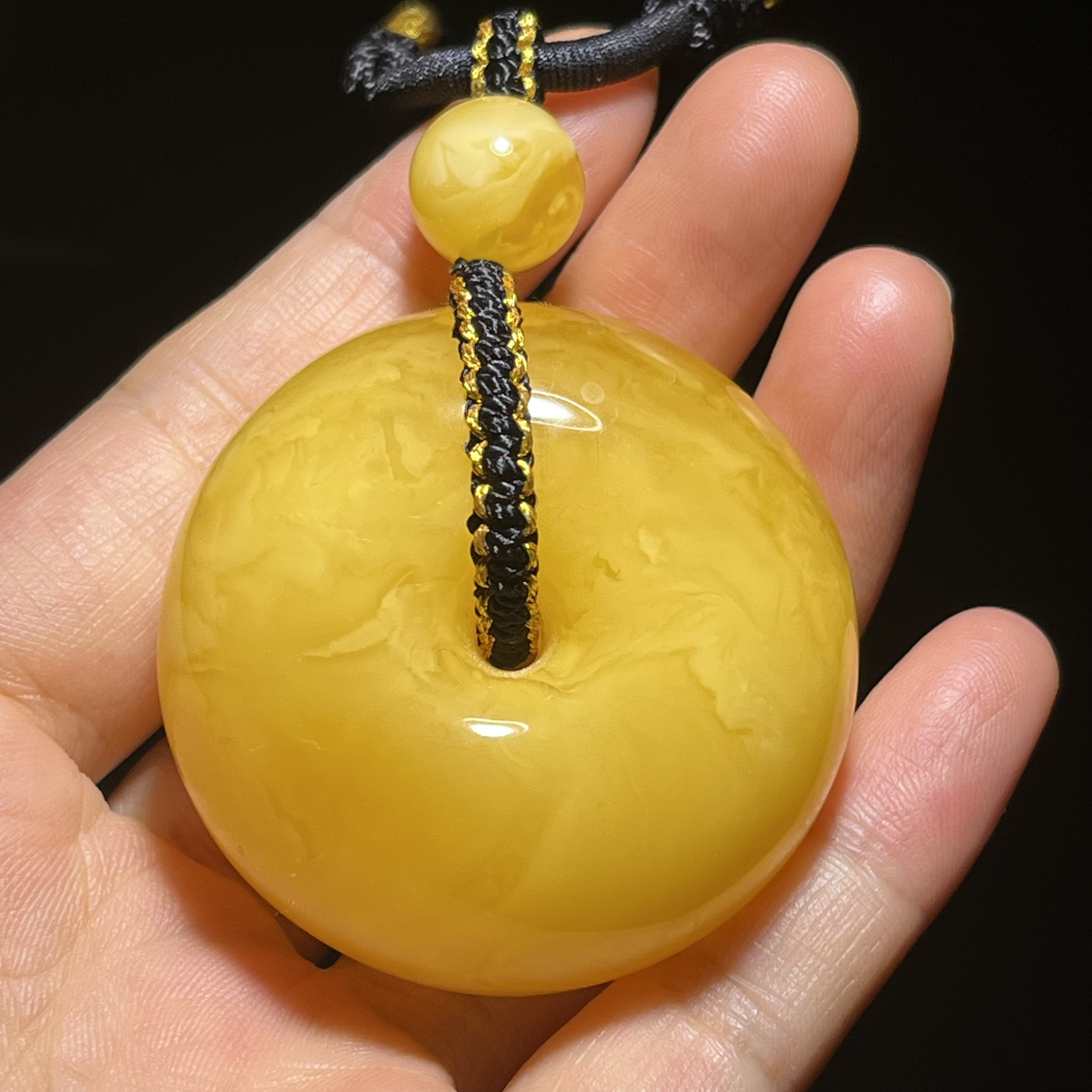 天然蜜蜡平安扣 焦皮料橘黄满蜡 蜡质浓厚饱满厚实
