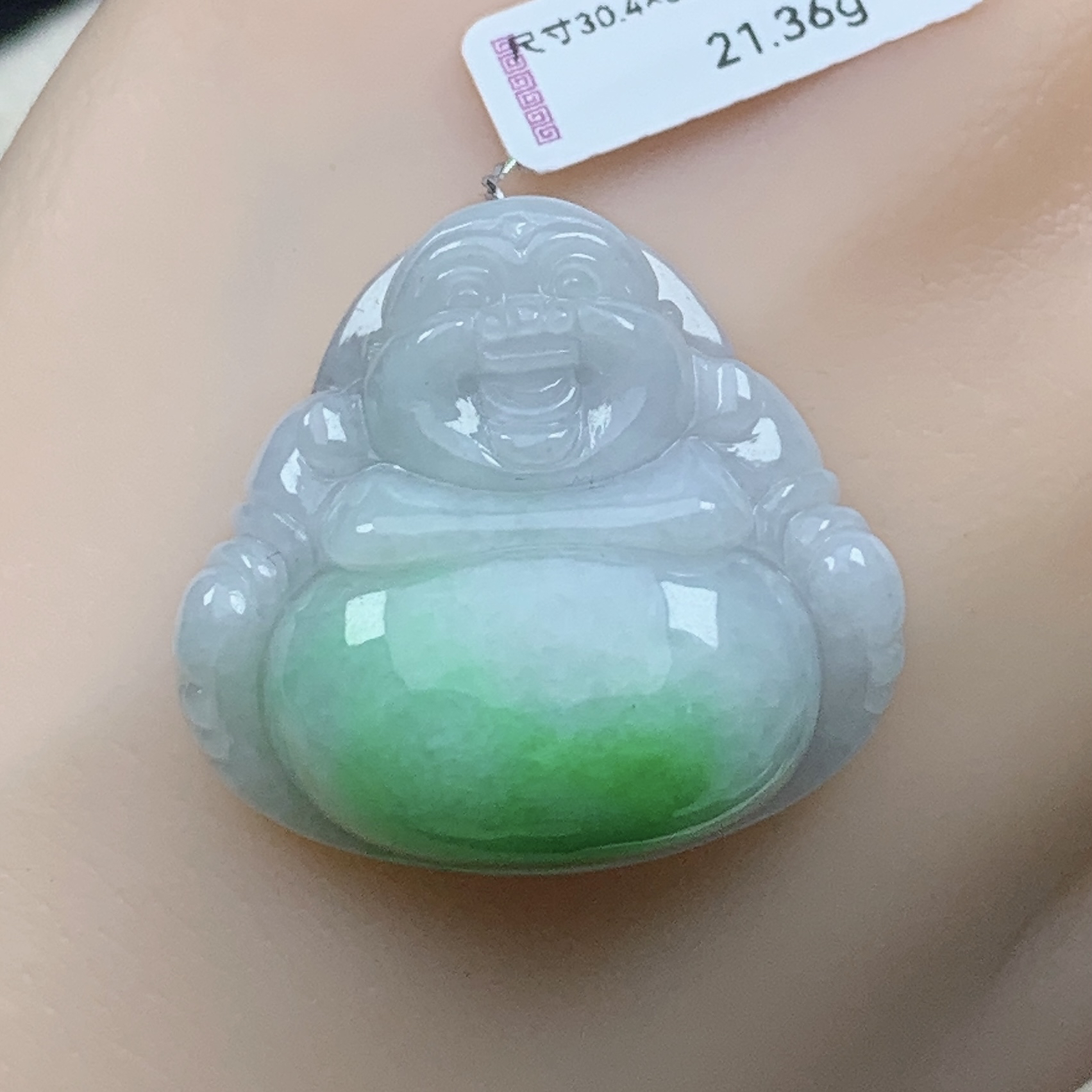缅甸天然翡翠A货水润飘绿饱满佛公吊坠30.4×32.7×12.7mm