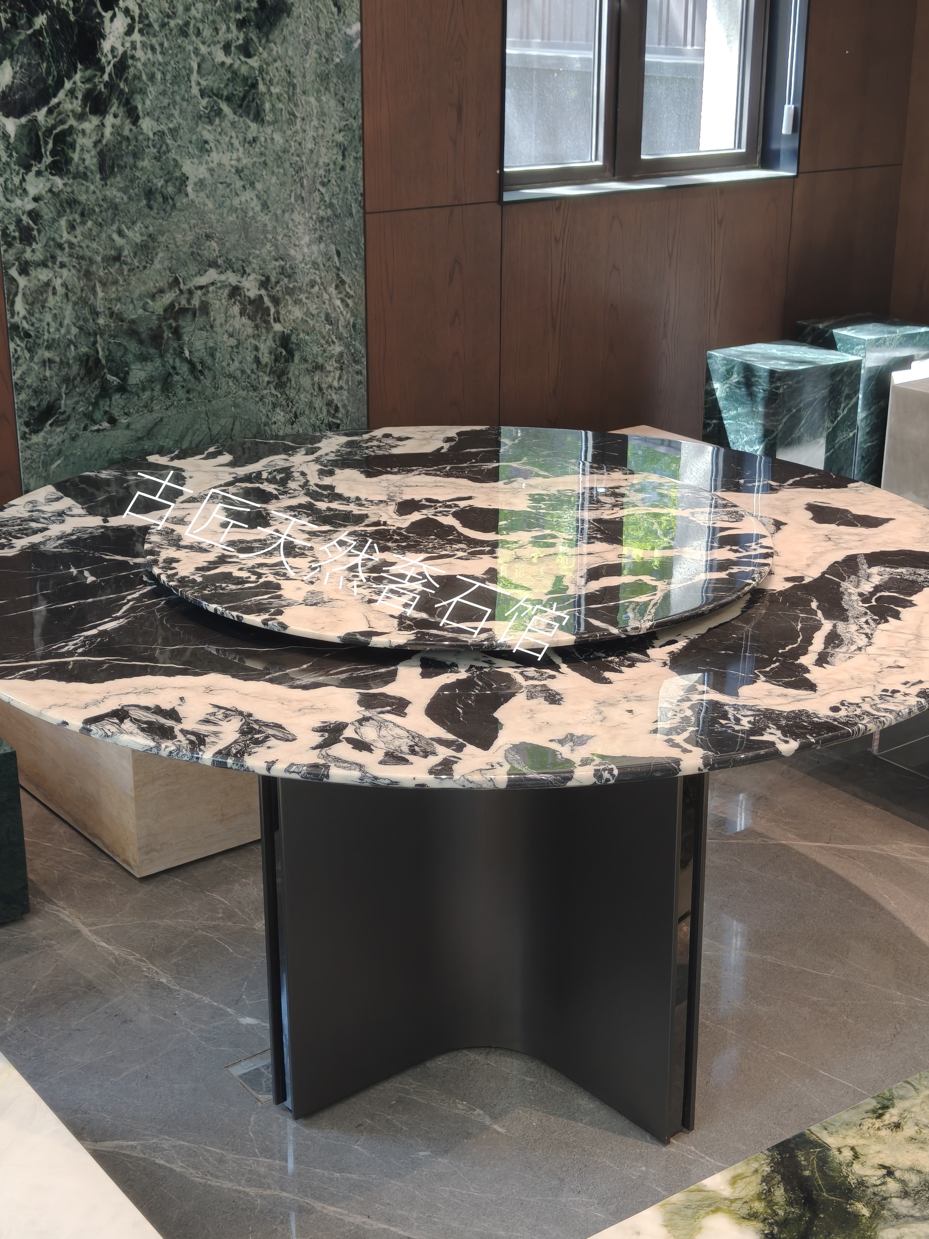 宝格丽黑纯天然大理石奢石餐桌圆桌西餐桌茶几订制