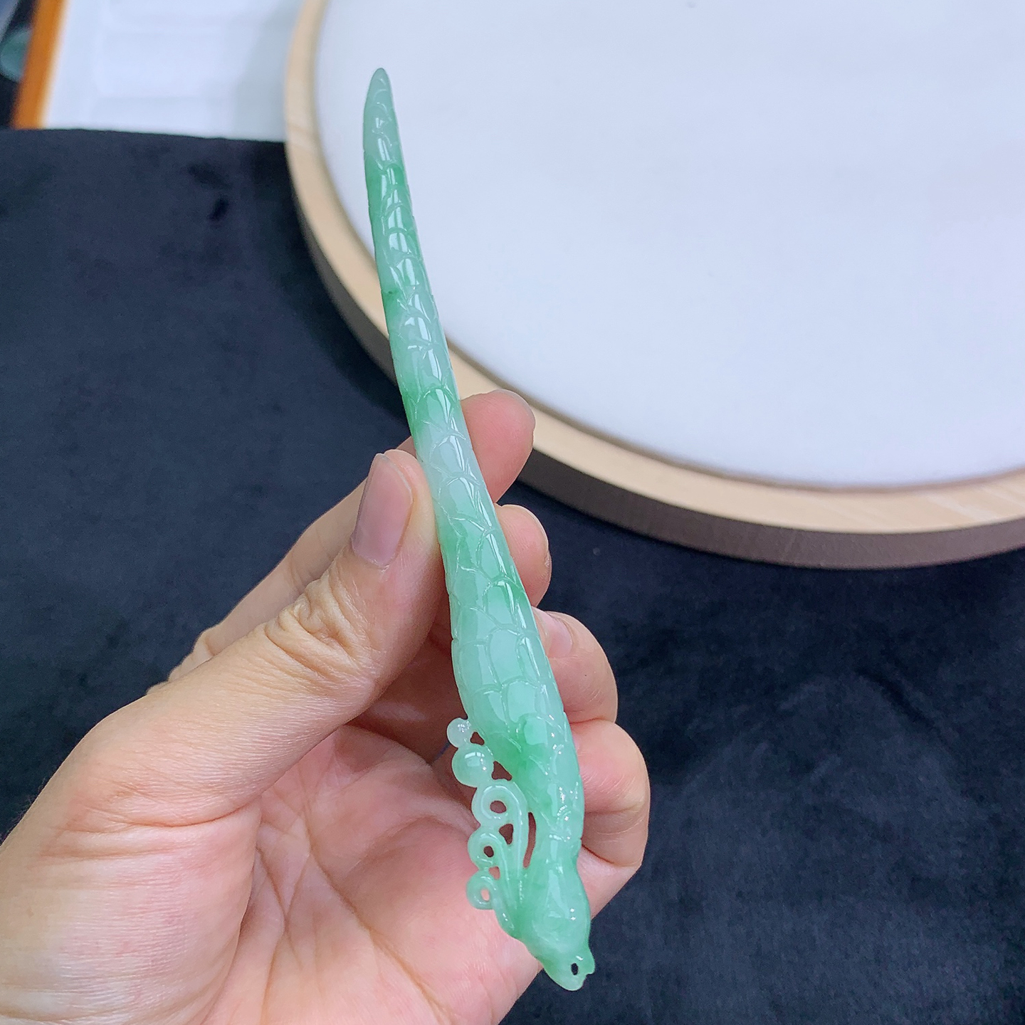 水润 飘绿 精雕 发簪 摆件 16.48g 正品缅甸天然A货翡翠玉石