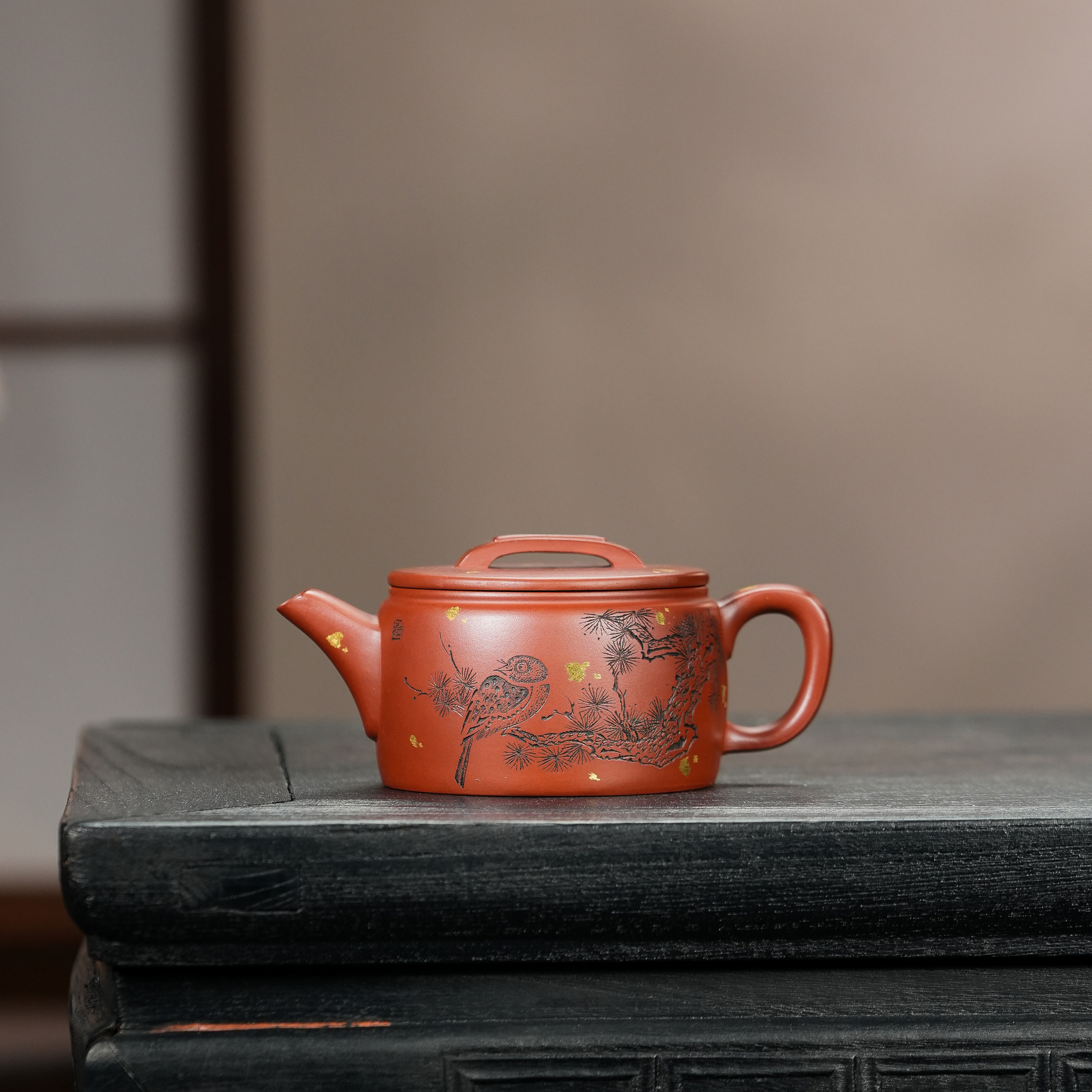 范家壶庄《汉瓦（清风玉露）·洒金》红皮龙205cc品牌系列手工紫砂壶