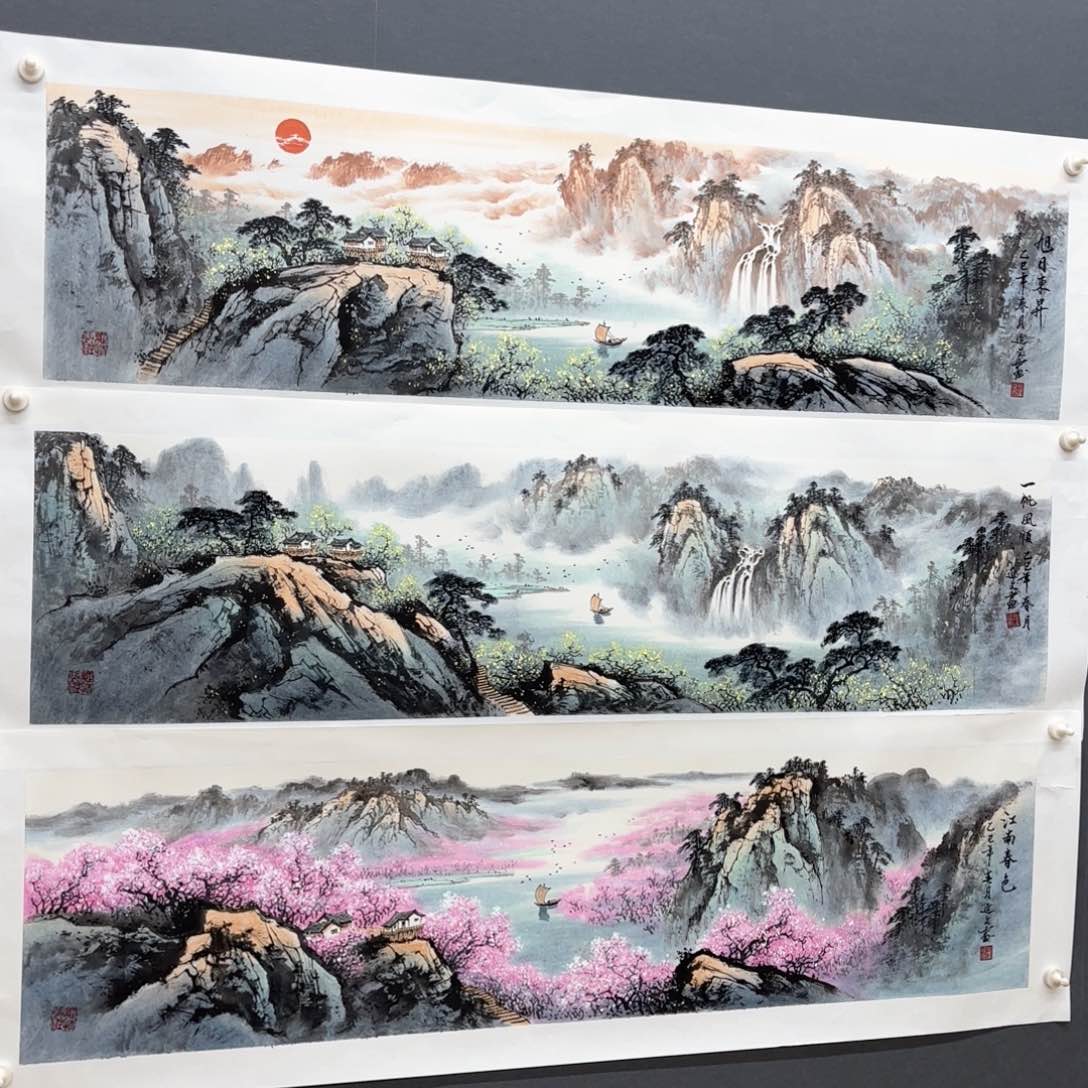 国画M**L四尺对开 崔延文 山水