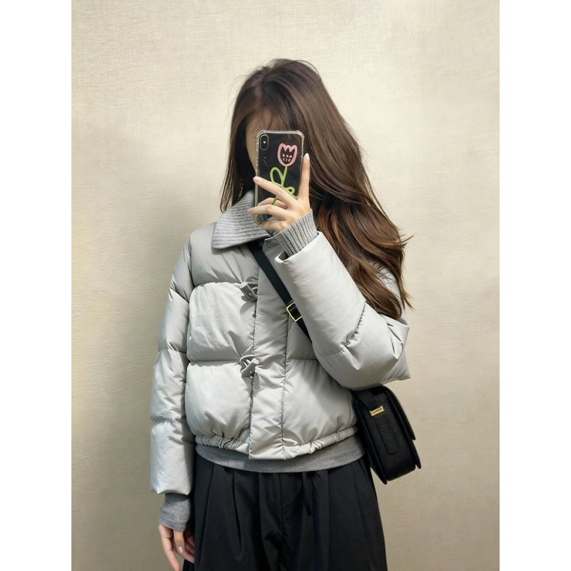 韩版设计感大翻领短款面包服外套女2025新款慵懒风通勤保暖棉袄潮