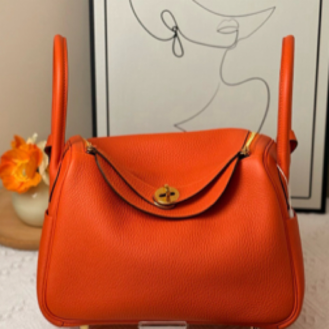 95新 Hermes/爱马仕 橘色 金扣 TC皮 Z刻/JW4564