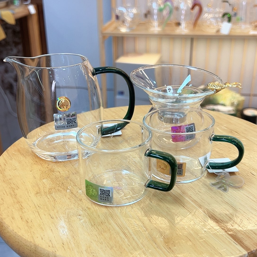 昕***咪禾器澄然公道杯墨绿➕金鱼茶漏➕清禾杯一对墨绿
