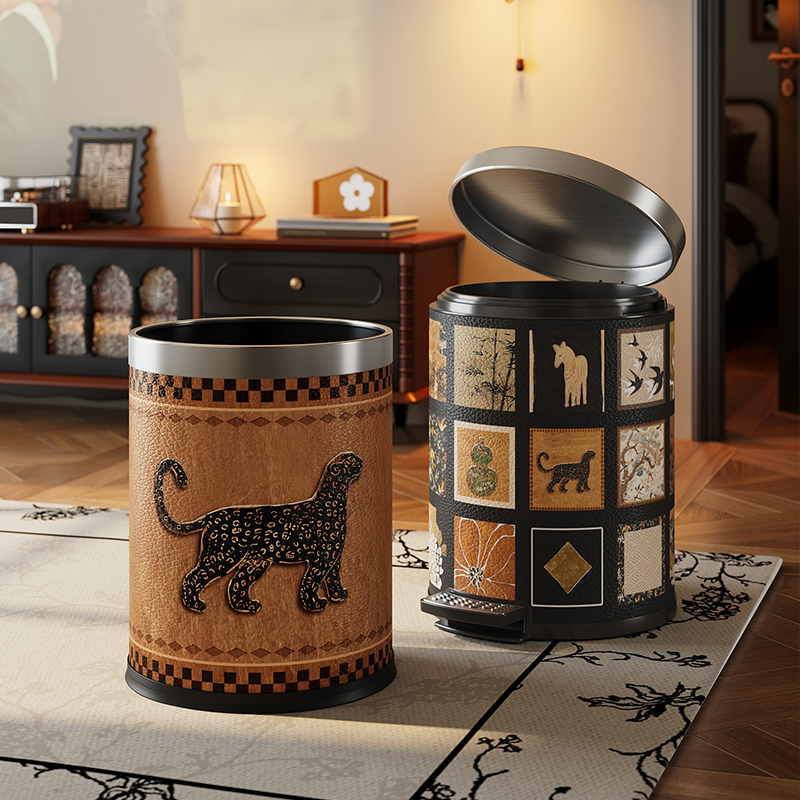 美世达垃圾桶中古风皮革家用大号客厅客厅垃圾桶家用2025新款网红