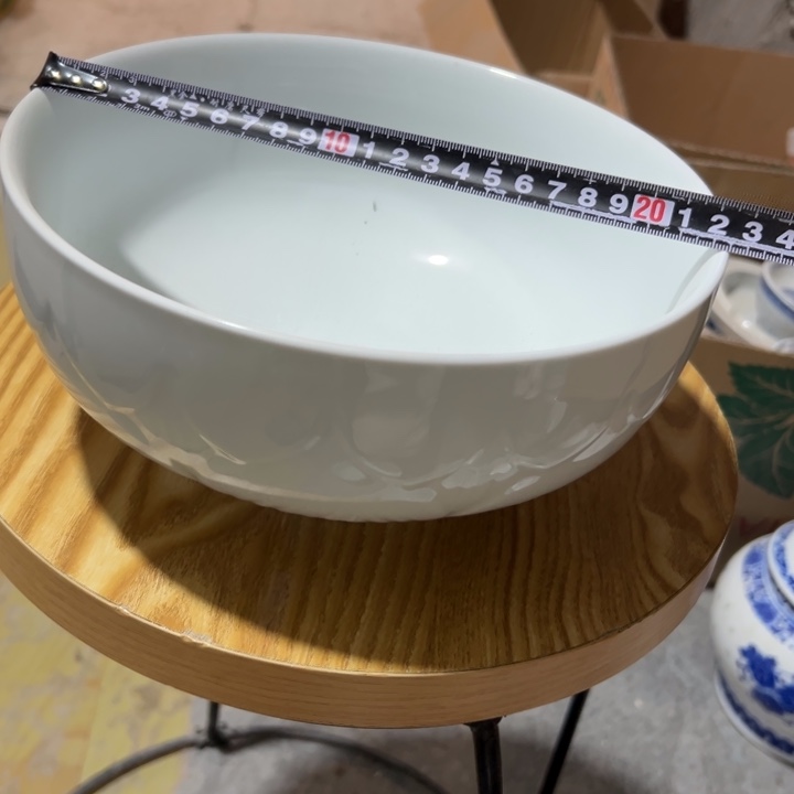 陶影青釉雕刻9寸大汤碗