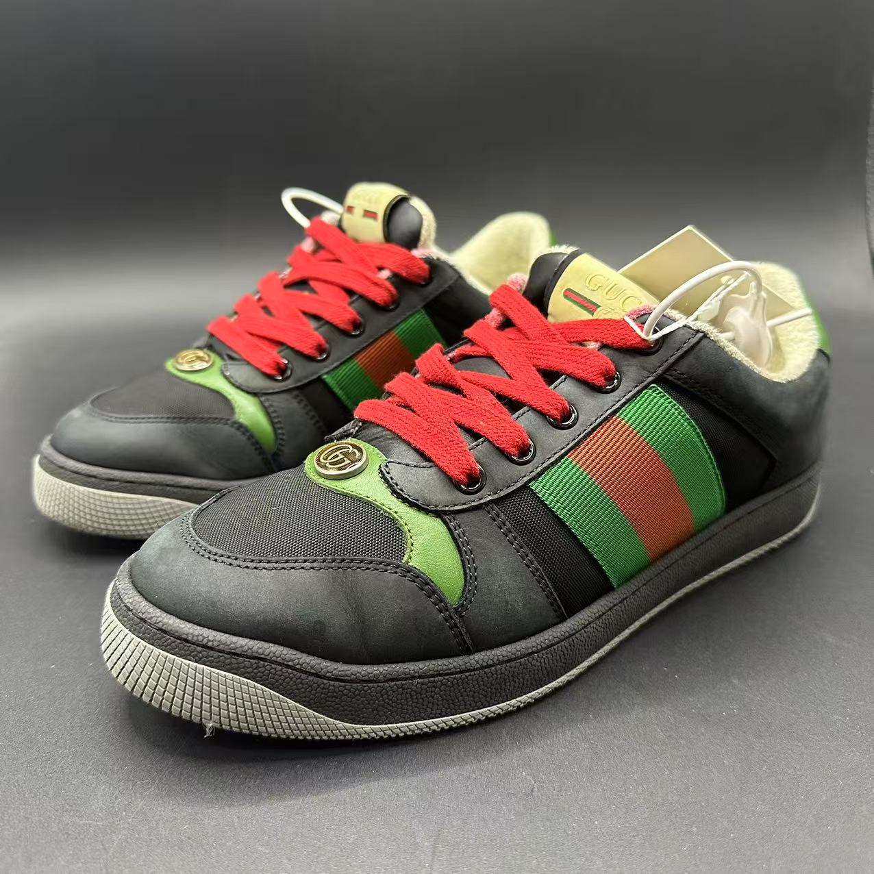 95新 GUCCI/古驰 时尚复古黑色彩带厚底脏脏鞋los293  39码