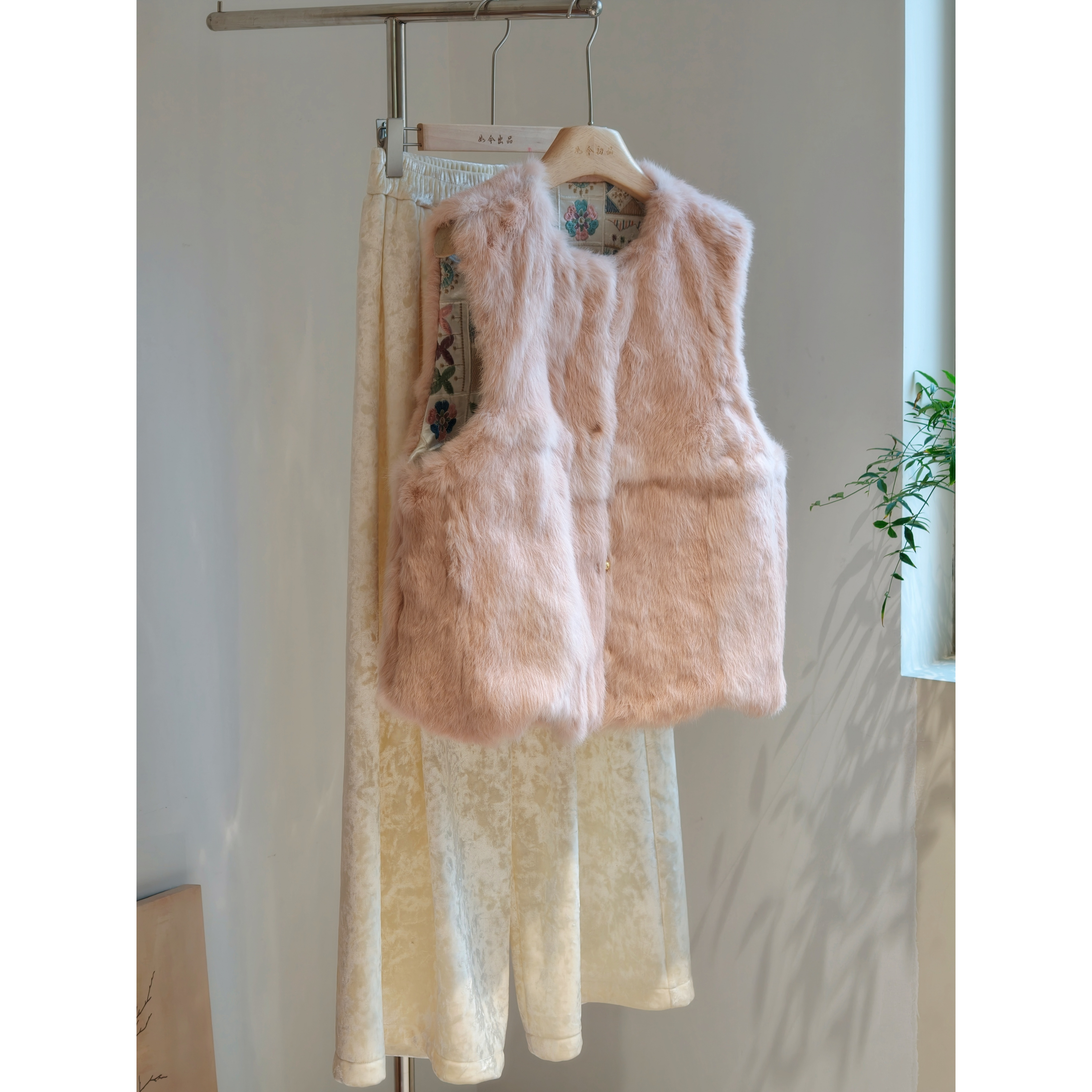 粉色新中式水貂毛马甲女夹棉加厚外穿背心显瘦百搭小个子韩版宽松