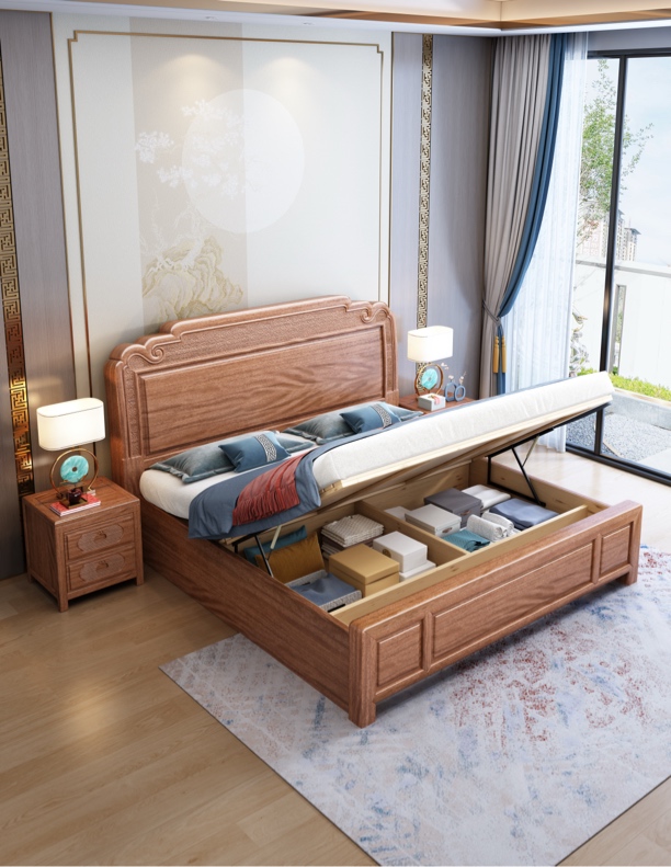 气压结构补差价实木床单人新中式家用储物