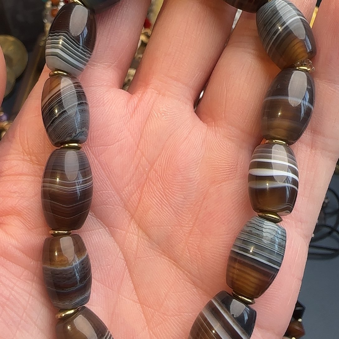 玛瑙/玉髓合金颈饰同料蓝沁缠丝玛瑙大孔道