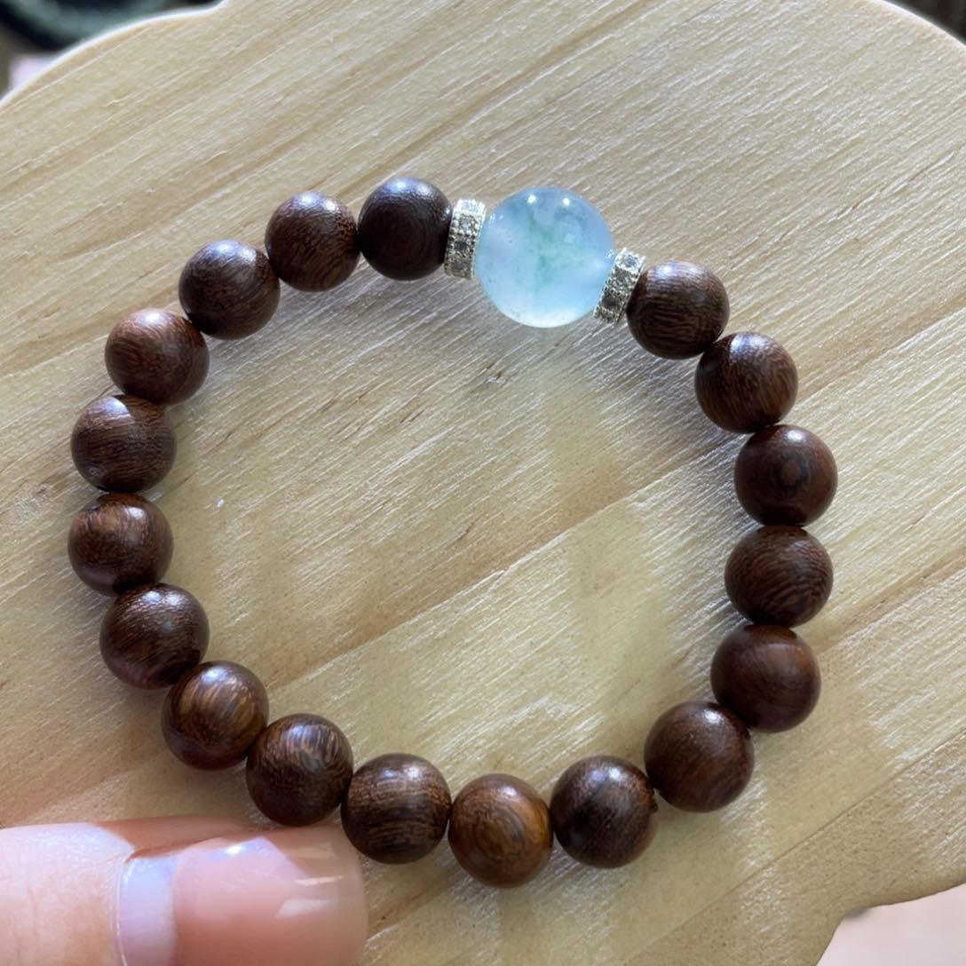 翡翠散珠天然缅a冰蓝飘花单珠串