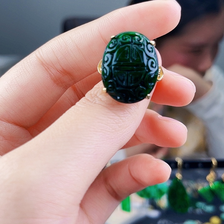 翡翠戒指银S925镶嵌饰品
