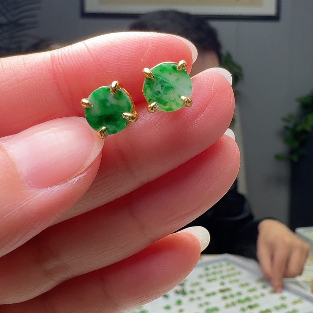 翡翠银S925镶嵌耳饰天然纹