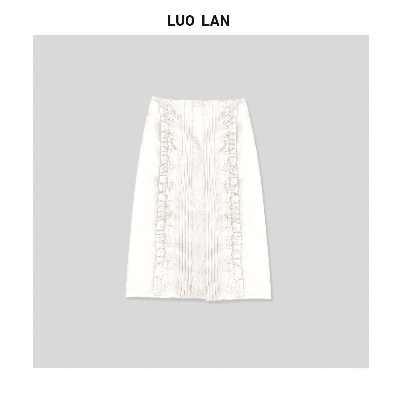 【ZHOU预】复古裥褶蕾丝荷叶边裙短款半身小白裙 YLM0010