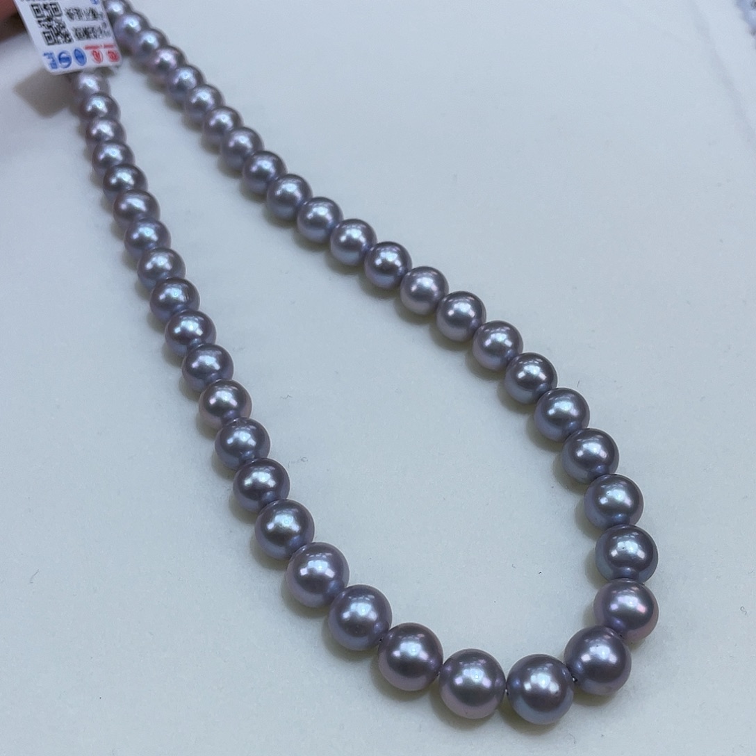 淡水珍珠8镜面极光铂金灰色干净细腻银S925镶嵌