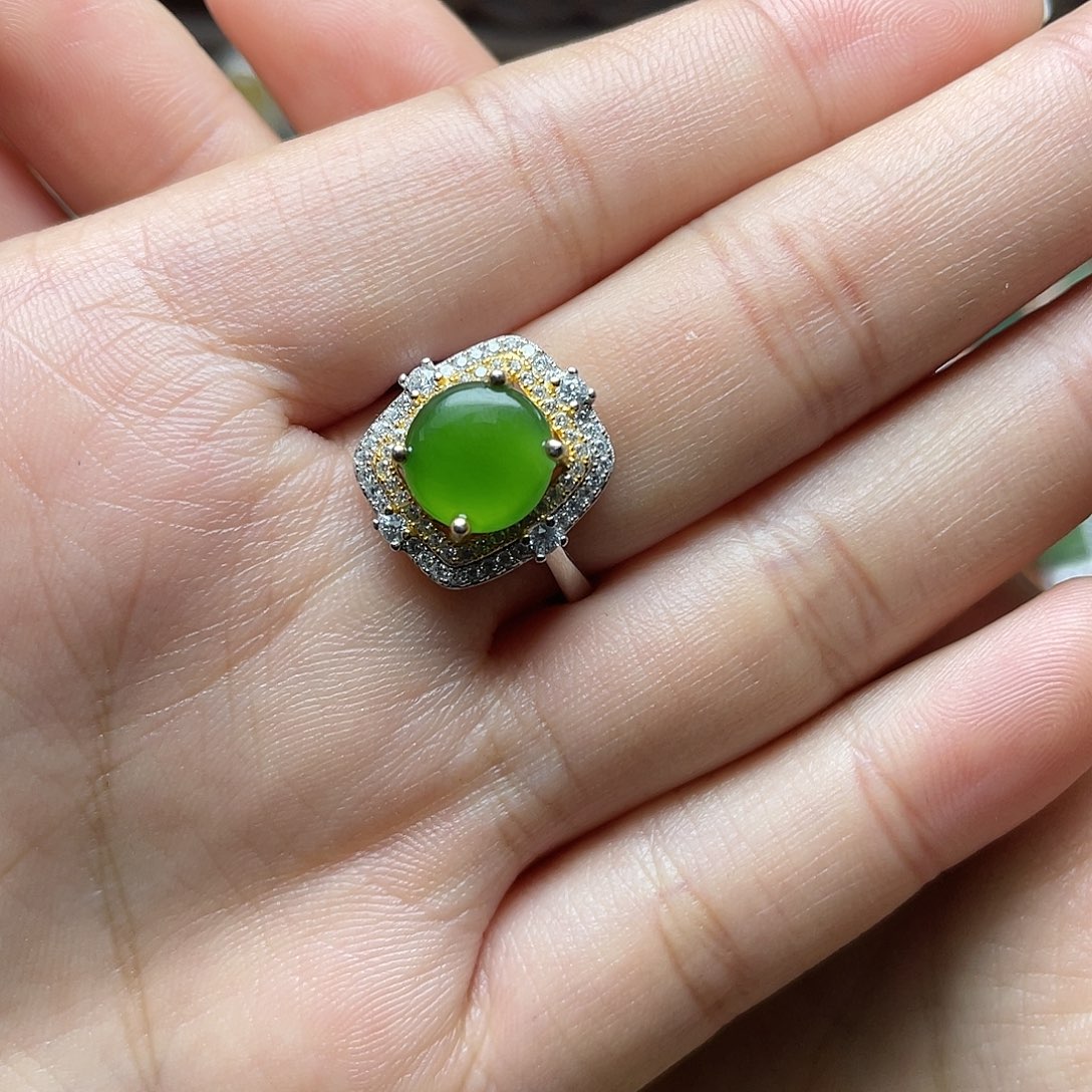 和田玉（碧玉）银S925镶嵌吊坠(赠链)戒指