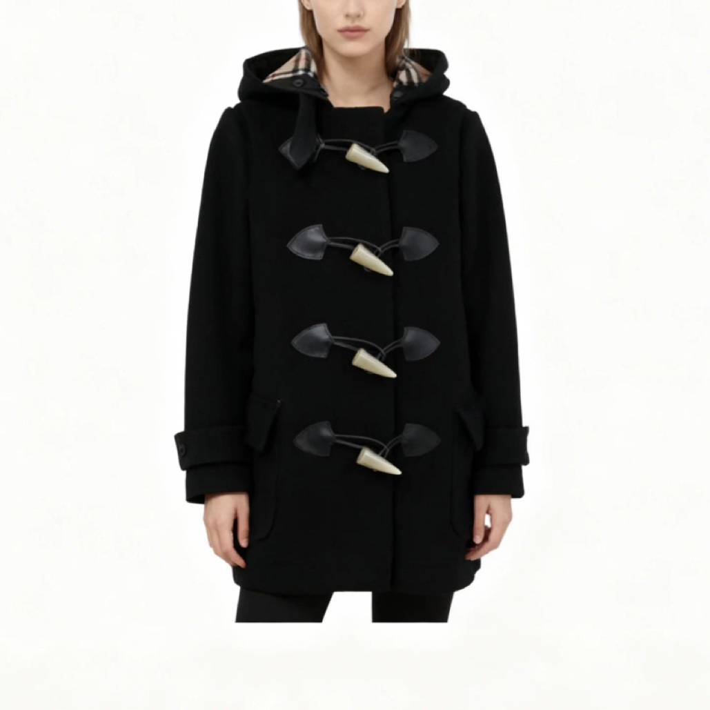 99新 BURBERRY/博柏利 黑色牛角扣大衣外套/UK8码/A04882
