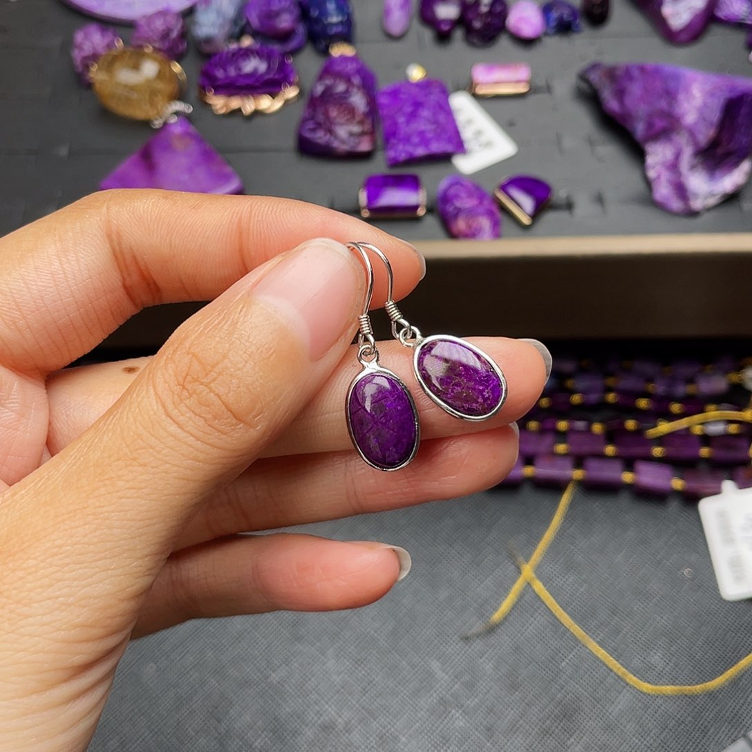 苏纪石（舒俱来）耳钩银S925镶嵌