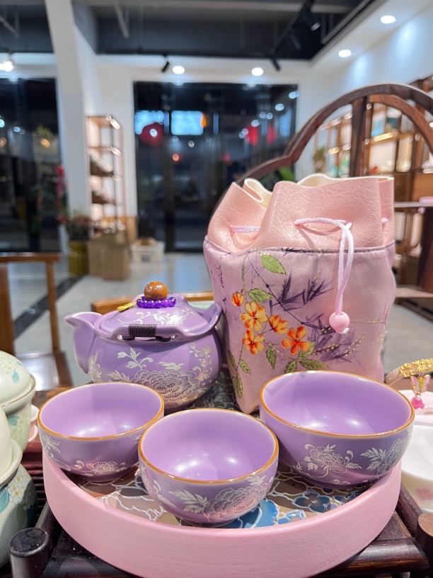 【仙女紫ins风旅行茶具】便携可爱陶瓷珐琅彩创意茶杯套装户外家用