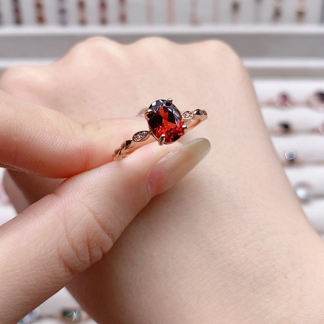 石榴石戒指银S925镶嵌开口