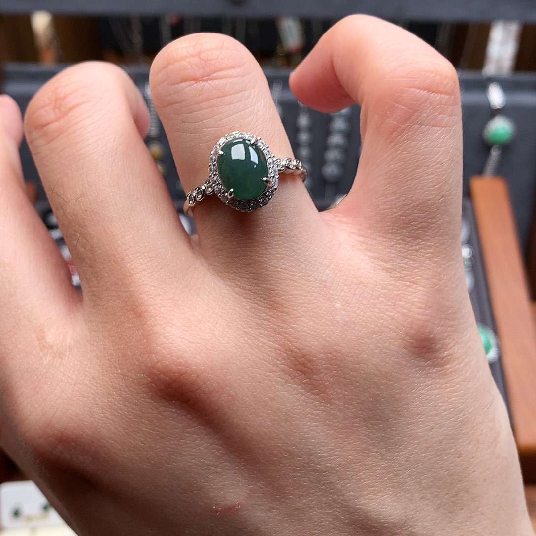 翡翠戒指银S925镶嵌0033