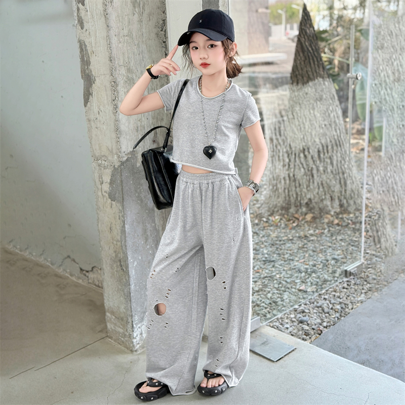 【酷哒仔】女童夏装运动套装2025新款夏季女孩氧气中大童阔腿裤套装