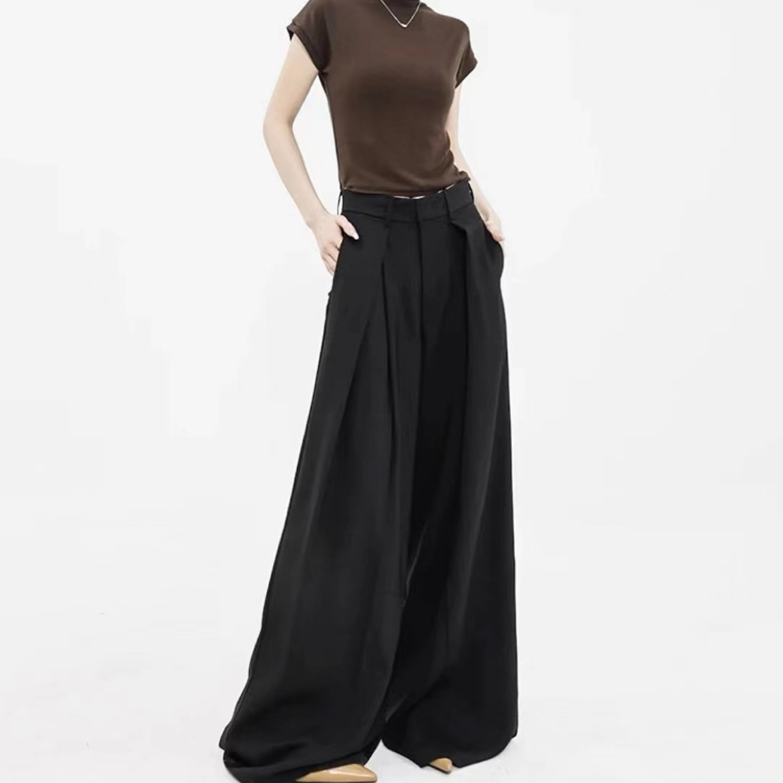 西装裤阔腿裤女高腰宽松显瘦直筒裤秋季黑色休闲裤垂感长裤子
