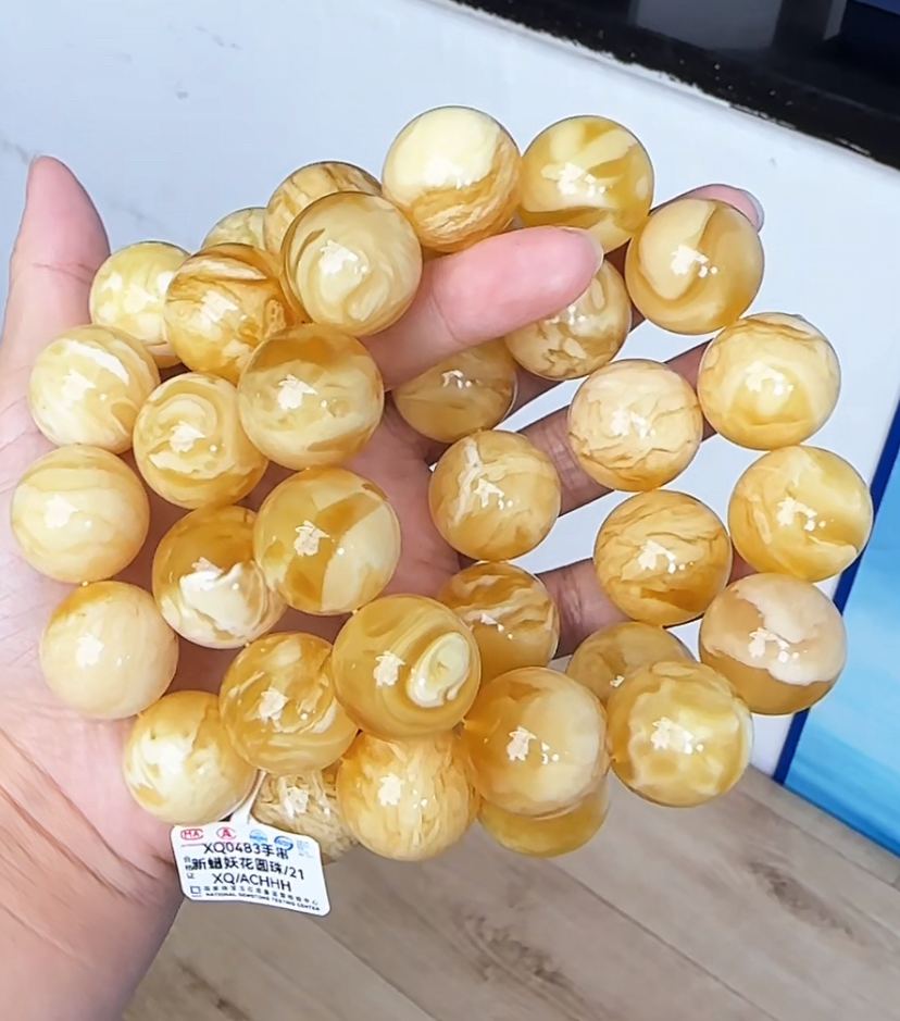 【齐福珠宝】XQ0483/21mm特级金瓷溶洞妖白花单圈（多样性发其一）