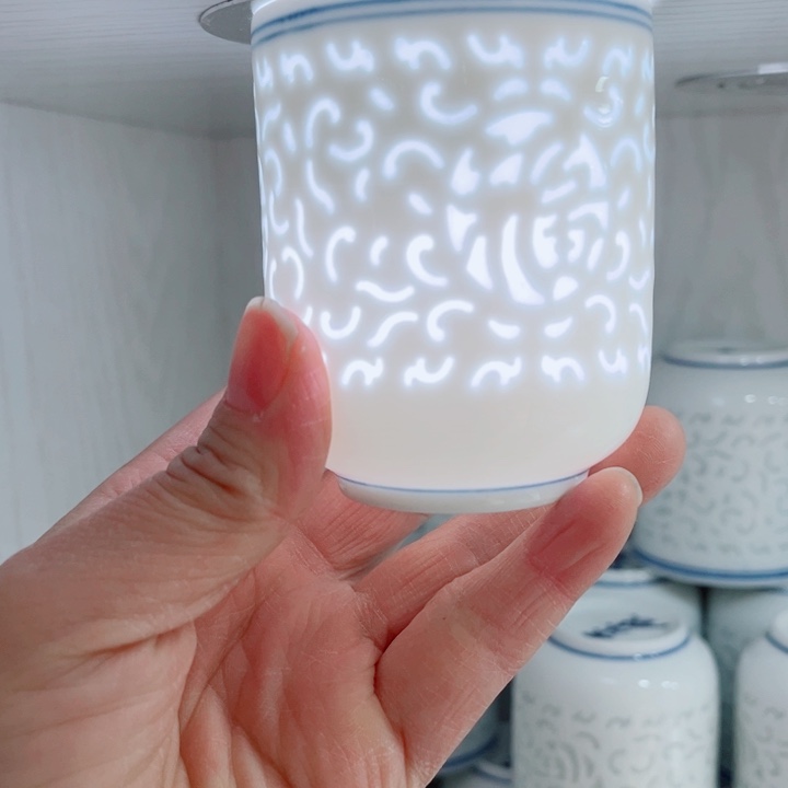 青花玲珑满雕素玲珑可乐杯