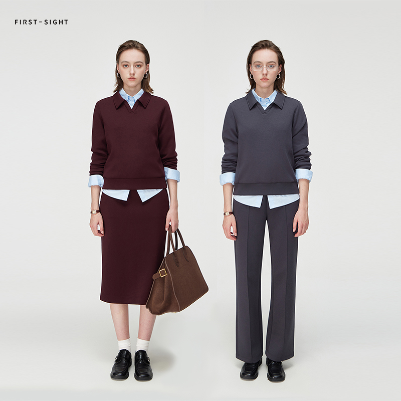 方晤 | 新疆长绒棉空气层翻领上衣 知识分子长袖Polo极简通勤卫衣