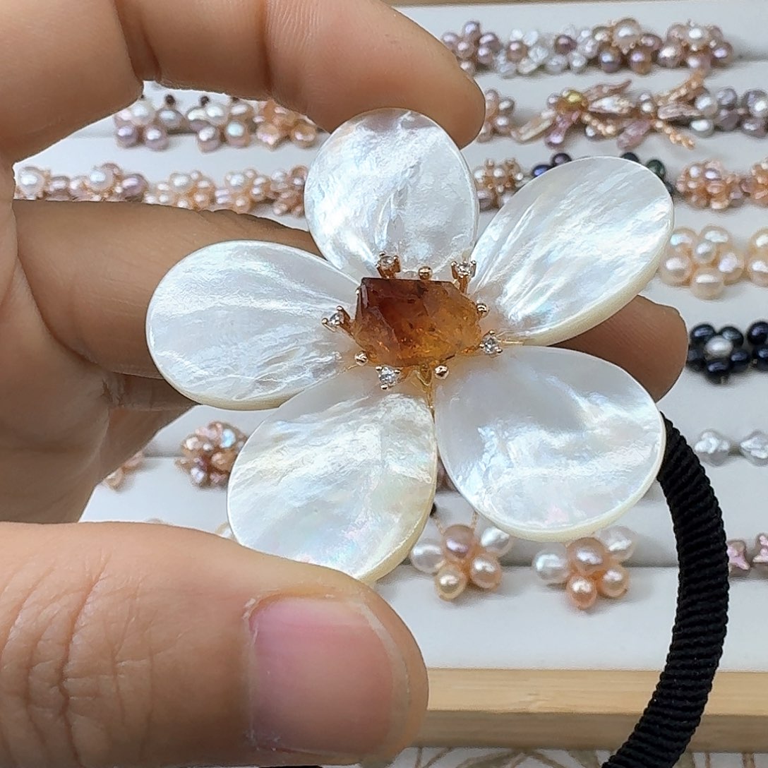 银S925镶嵌淡水珍珠发饰