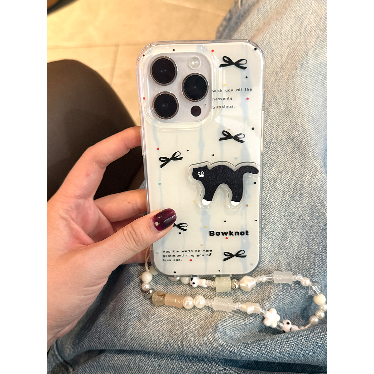 适用苹果16手机壳iPhone15/14promax蝴蝶结立体小猫手机保护套