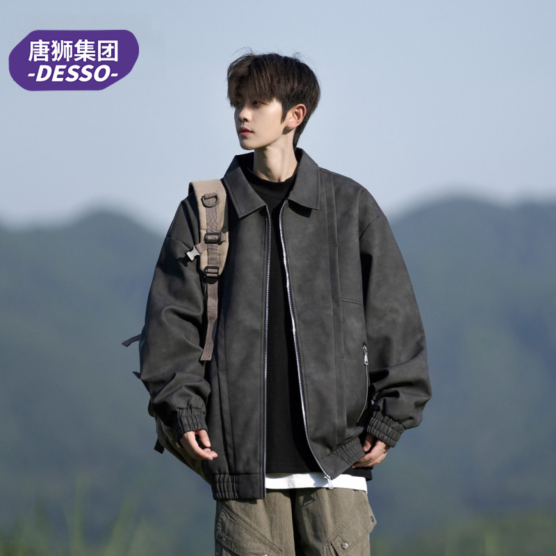 唐狮集团DESSO美式复古翻领夹克男2025秋季新款潮牌宽松休闲外套