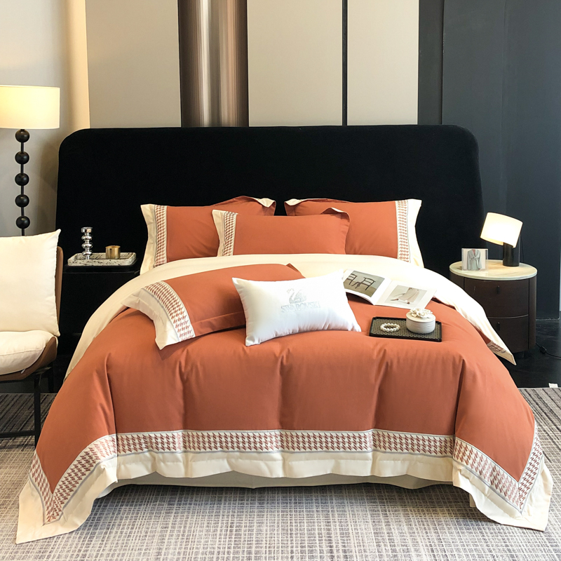 【千鸟格  秋冬加厚】高档新品设计师款A类超柔长绒棉四件套100纯棉