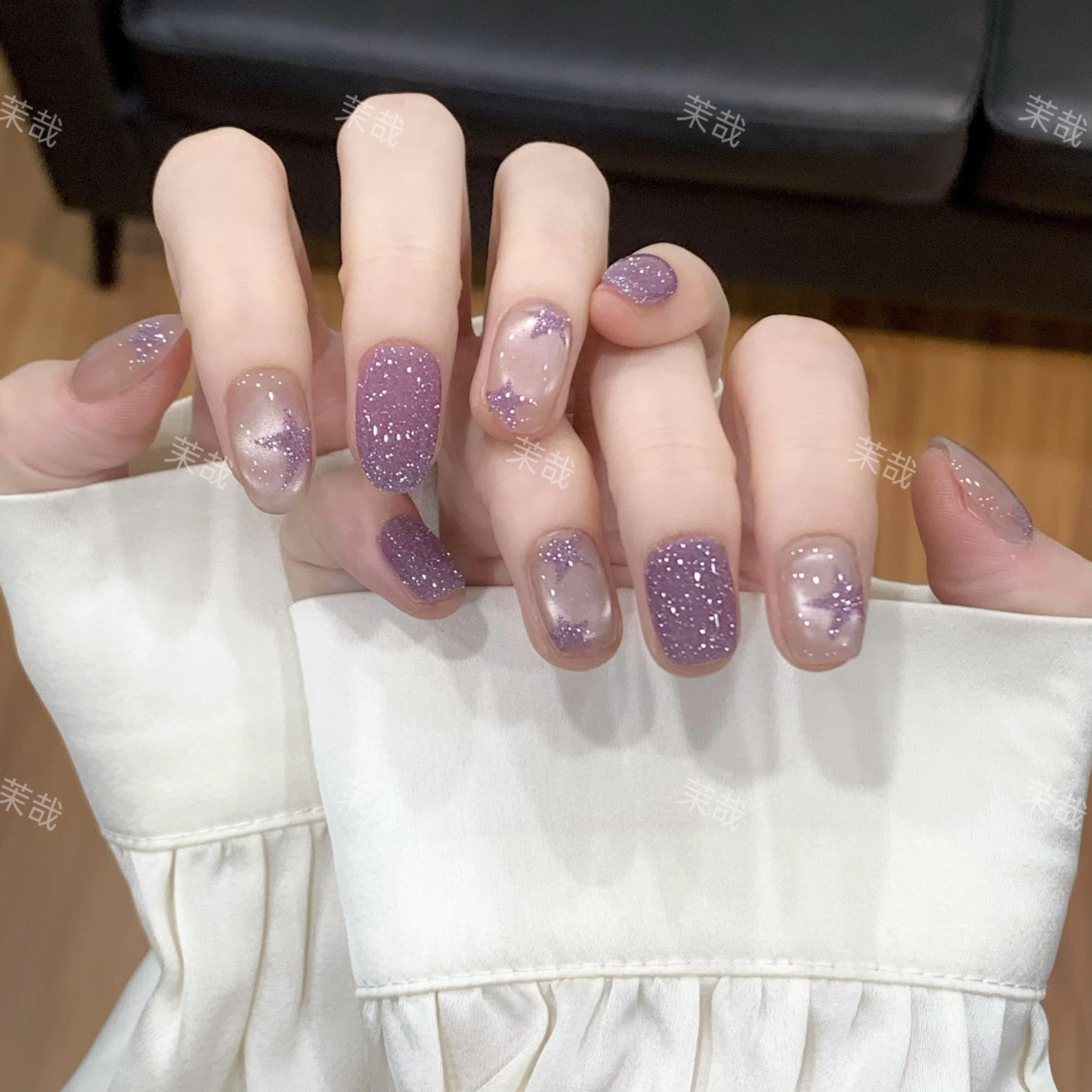 茉哉现货【紫星云】纯手工定制美甲拆卸穿戴甲A4003