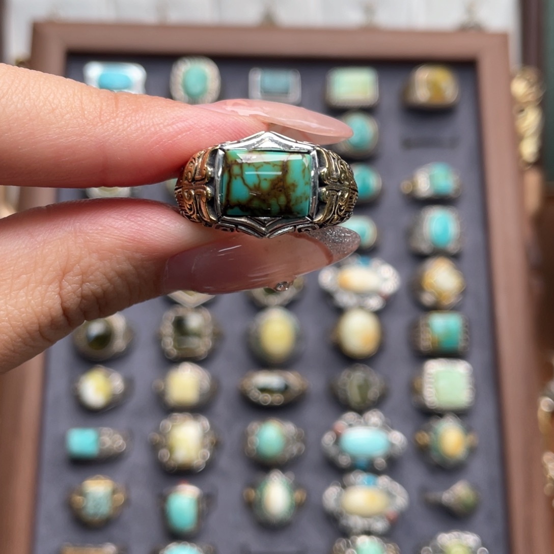 用***7绿松石银S925镶嵌戒指