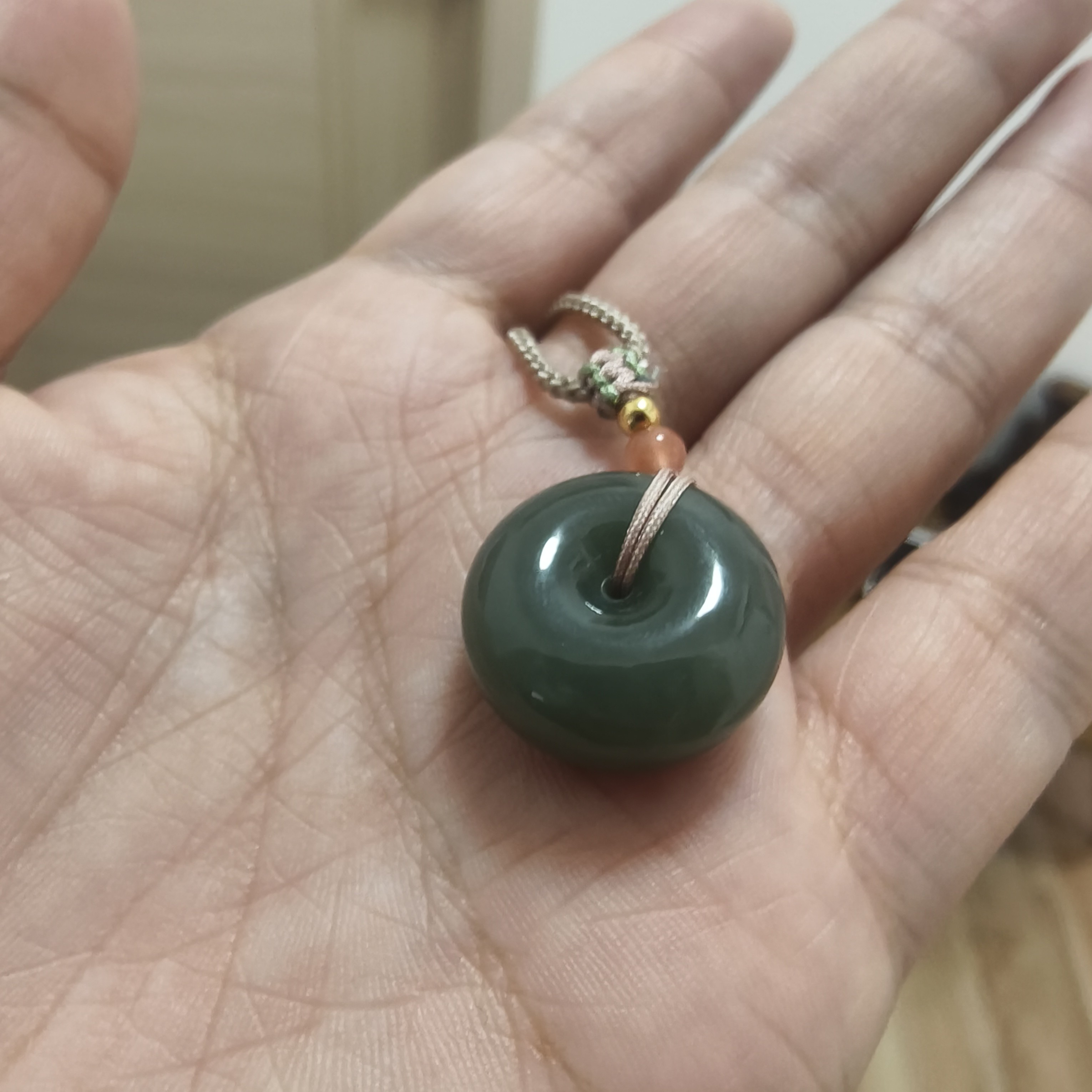 精品高货 天然和田玉且末蓝平安扣 默认瑕疵带证书