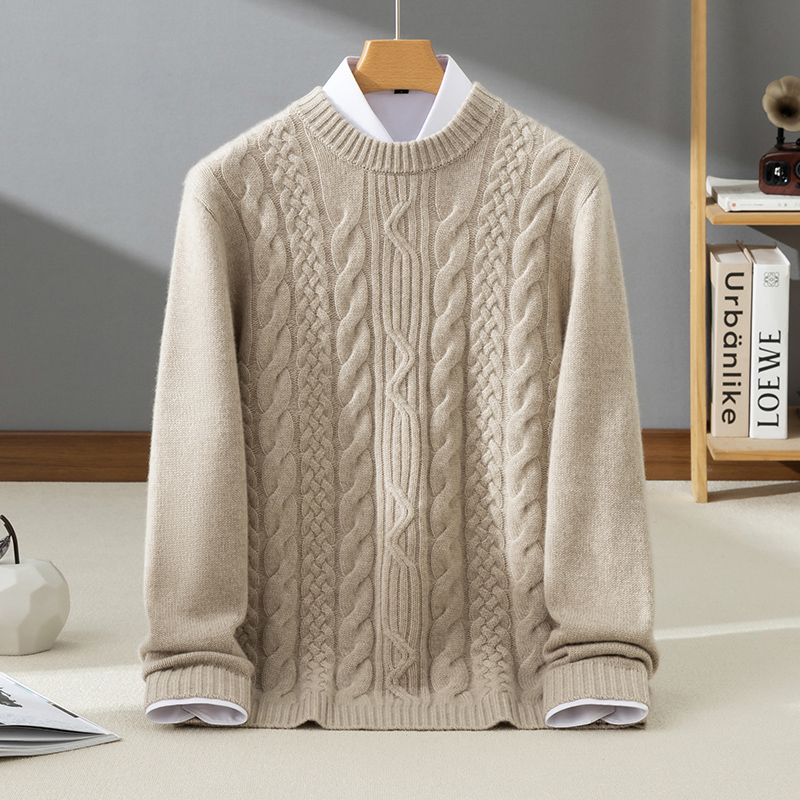 mq-27圆领100%纯山羊绒男士毛衣商务加厚秋冬针织打底衫【约450克】