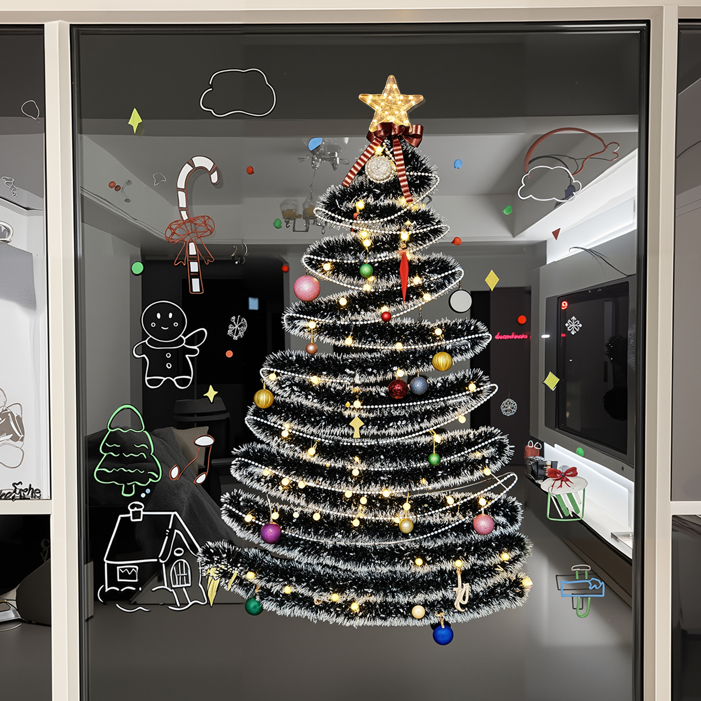 2026圣诞节装饰品场景氛围布置家里墙面圣诞树毛条彩带橱窗户挂饰