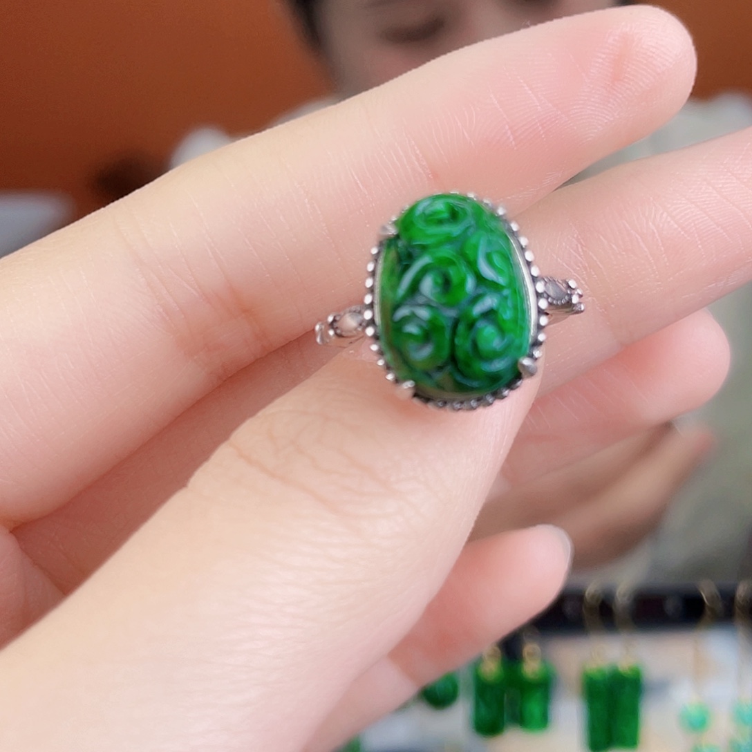 翡翠银S925镶嵌耳饰