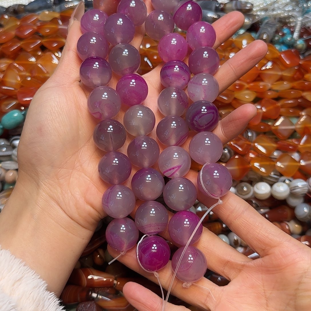 玛瑙/玉髓合金珠宝半成品20mm玫红玛瑙一条