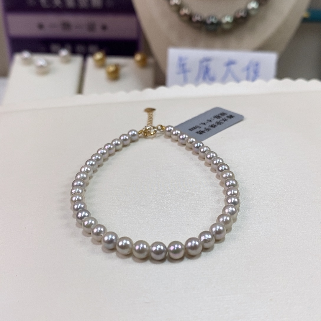 手链18K金镶嵌海水珍珠4-4.5m真多麻海水珍珠手链（无调色）