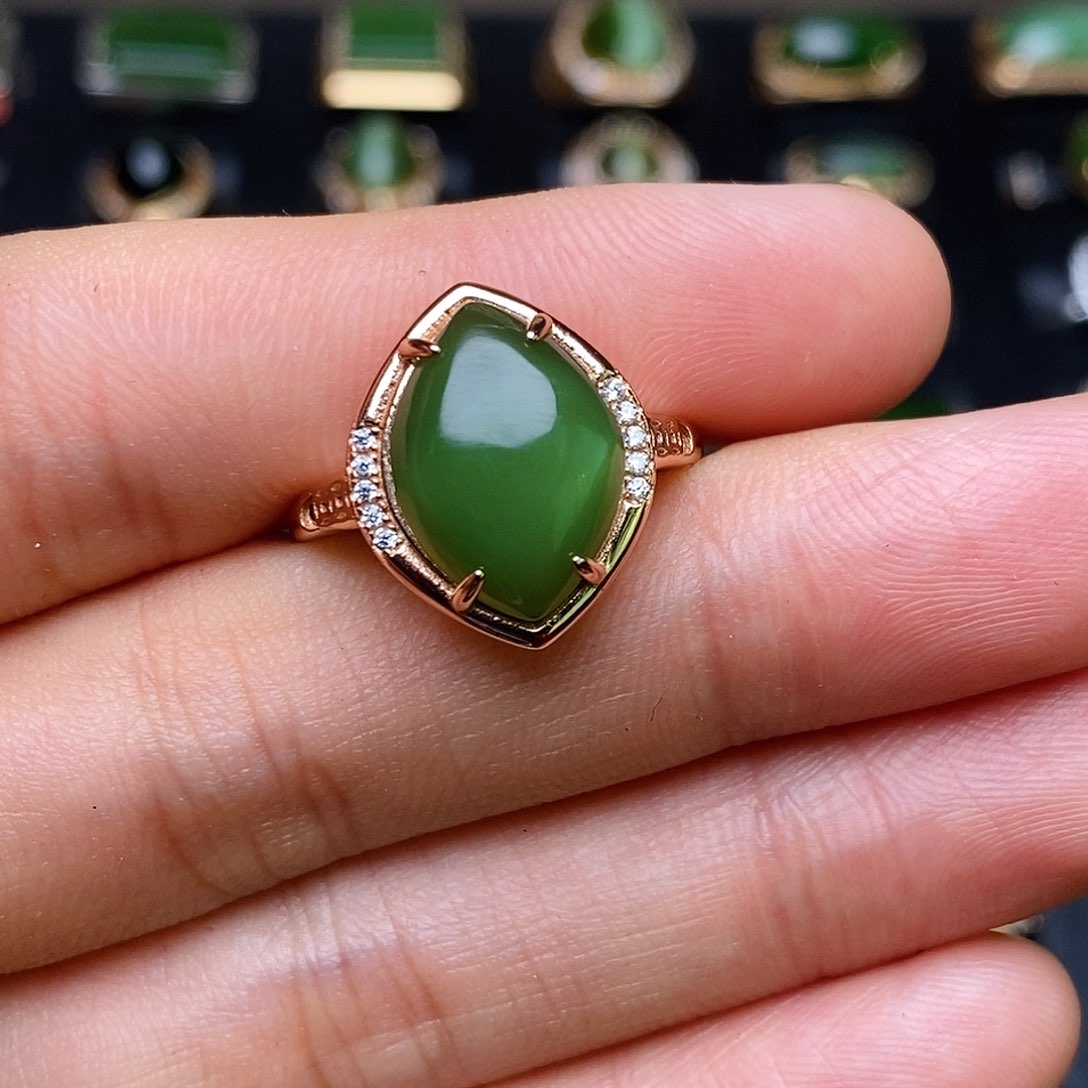 和田玉（碧玉）戒指银S925镶嵌