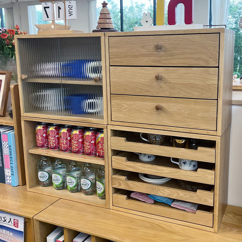 自由搭组合收纳杯架全实木白橡木台上柜客厅书房家用原木风餐边柜