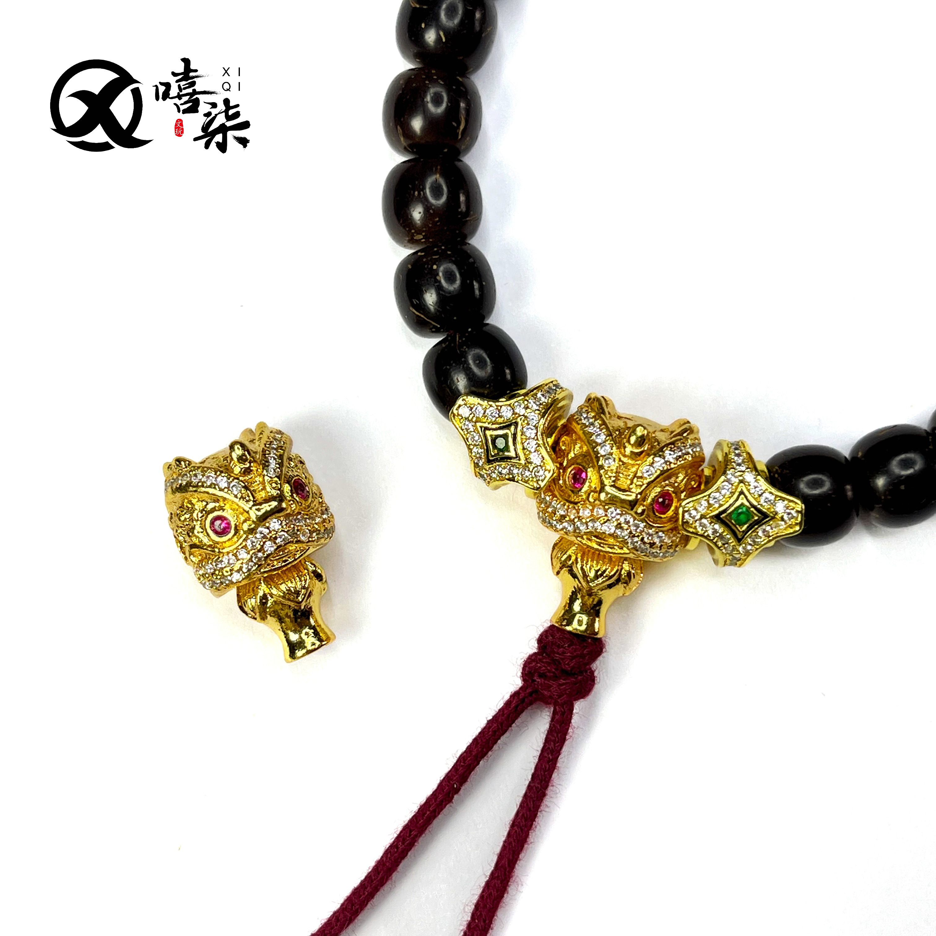 Q394【闪耀醒狮三通】对孔12左右 过1.2线 时尚百搭文玩配饰