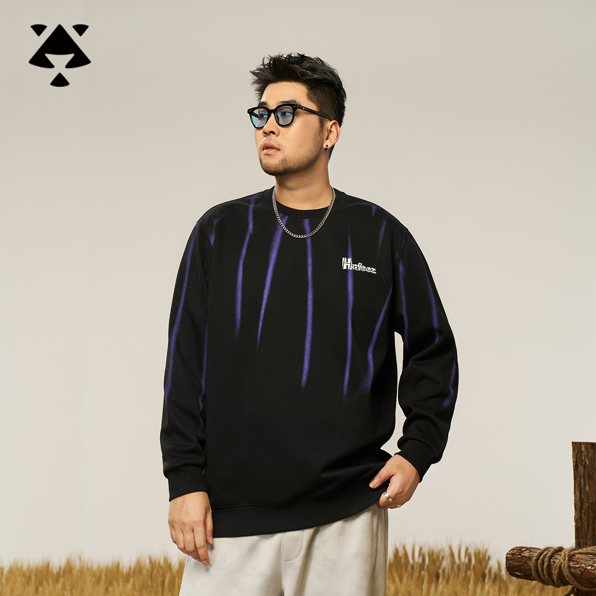 【潮流泼墨线条】森老板大码男装秋季男上衣宽松百搭卫衣圆领长袖