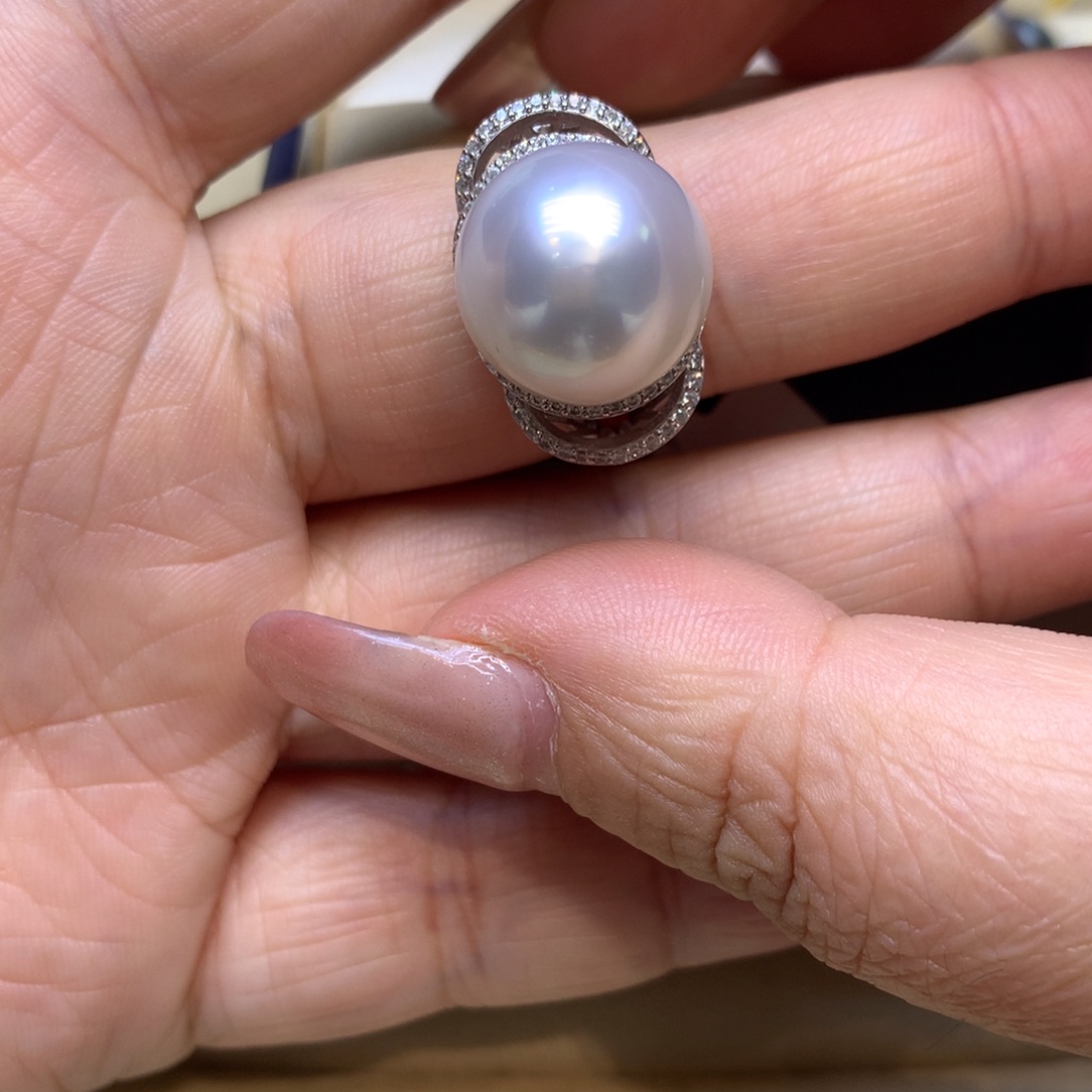 银S925镶嵌戒指海水珍珠