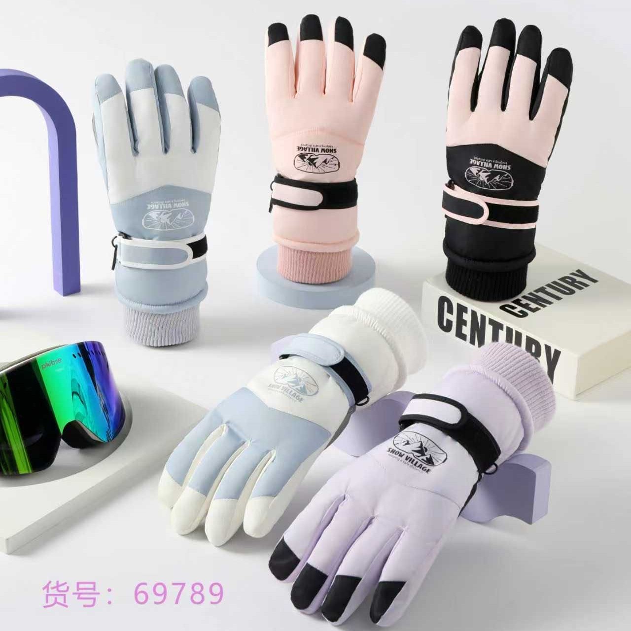 冬季女加绒加厚防水防滑滑雪骑行手套